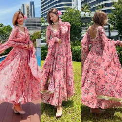 Pink Color Floral print Most Trendy Anarkali Suit